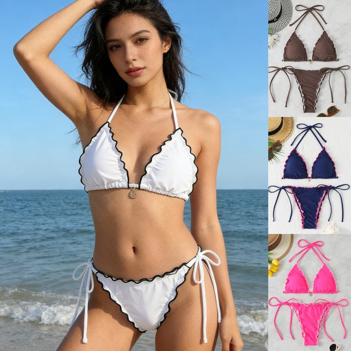 Women Triangle Bikini Set with playful ruffle detail Mune Fashion