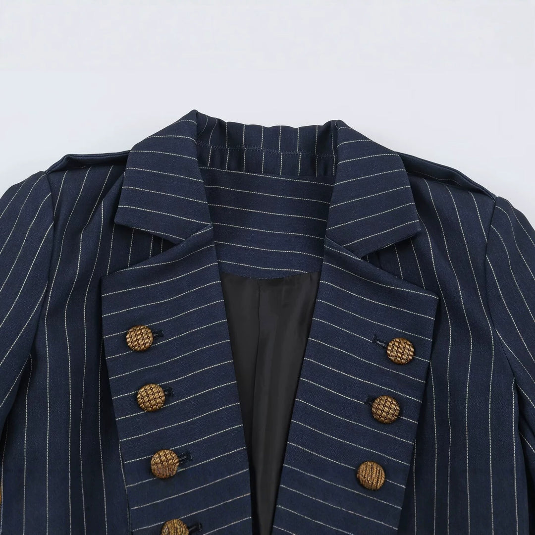 Women's tailored double-breasted pinstripe blazer with lapels Mune Fashion