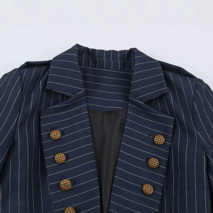 Women's tailored double-breasted pinstripe blazer with lapels Mune Fashion