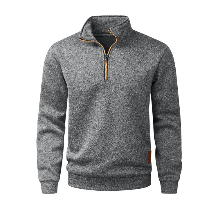 Men's Half Zip Fleece Pullover with Stand-up Collar, Melange Structure & Elastic Cuffs Mune Fashion