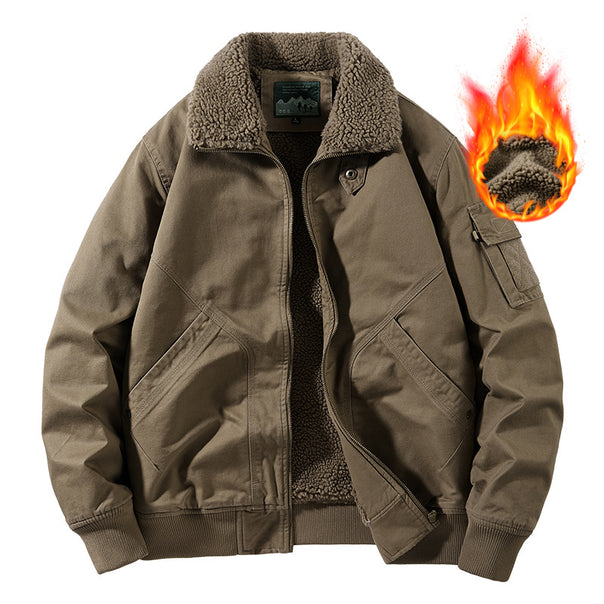 Men's heavy canvas bomber with warming Sherpa inner lining, ergonomic seams, and concealed zip placket Mune Fashion