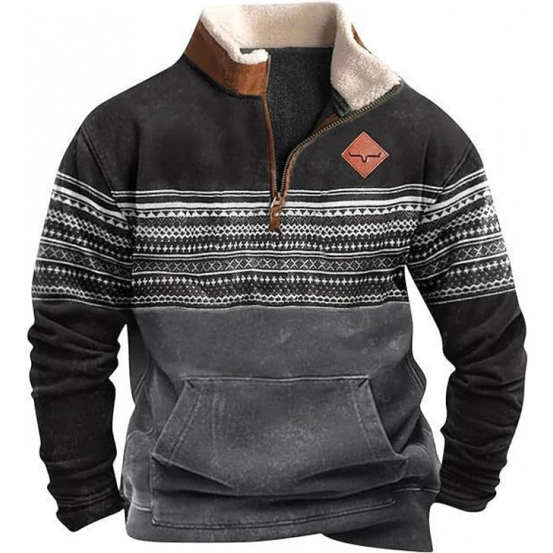 Men's Warming Fleece Pullover with Stand-Up Collar Mune Fashion