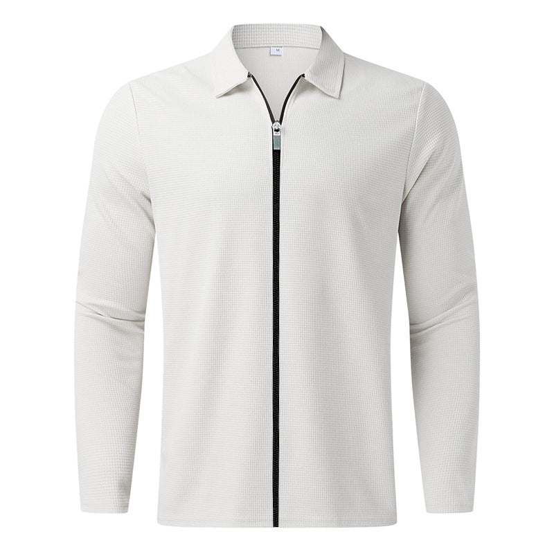 Men's structured long-sleeve polo in waffle knit with shirt collar and narrow shoulder section Mune Fashion