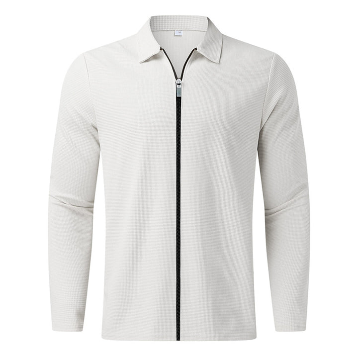 Men's structured long-sleeve polo in waffle knit with shirt collar and narrow shoulder section Mune Fashion