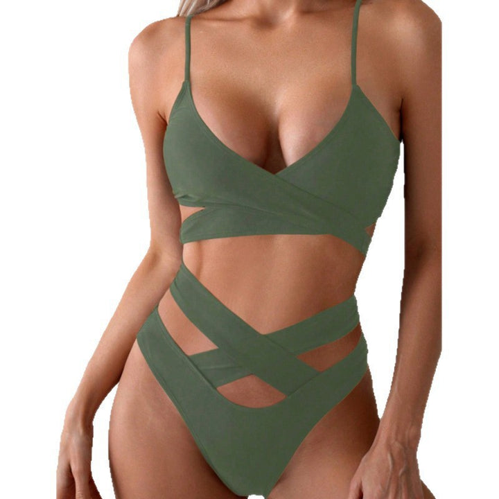 Women's Triangle Bikini with Asymmetric Wrap Design and Stylish Cut-Out Mune Fashion