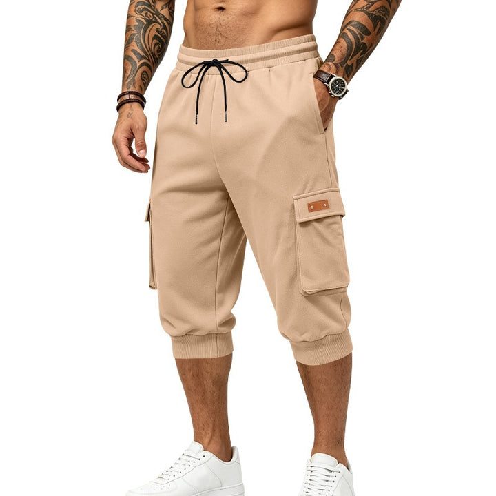 Men's Three-Quarter Cargo Jogging Pants with Drawstring, Patch Pockets, and Ribbed Cuffs Mune Fashion