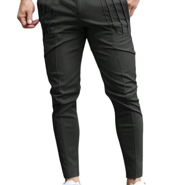 Men's slim pleat chinos with decorative longitudinal pleats and tapered leg Mune Fashion
