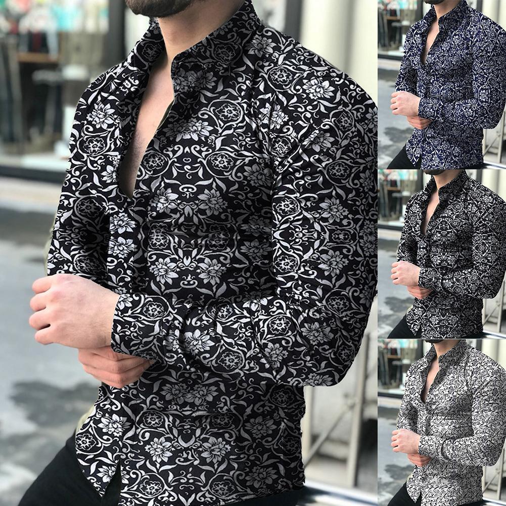 Men's fitted long-sleeve shirt with fine ornament pattern and stretch cotton blend Mune Fashion