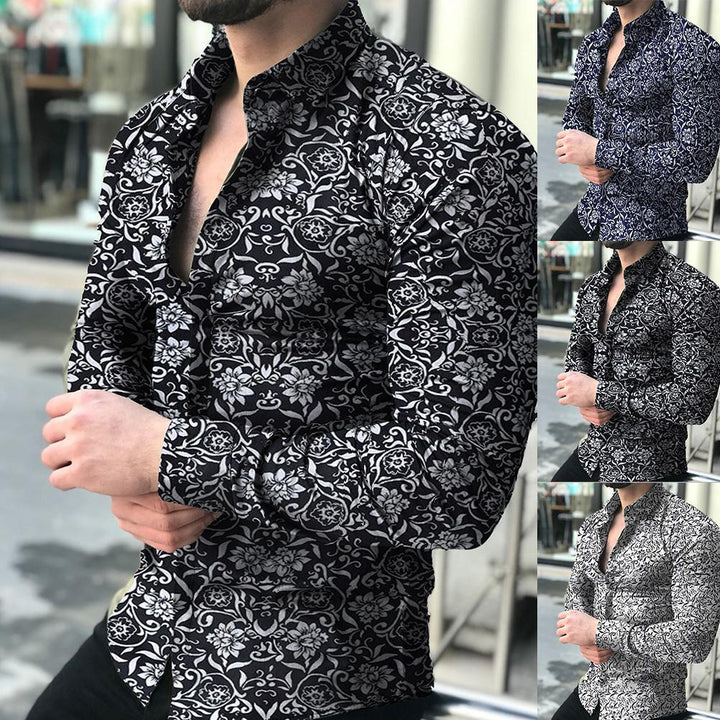 Men's fitted long-sleeve shirt with fine ornament pattern and stretch cotton blend Mune Fashion