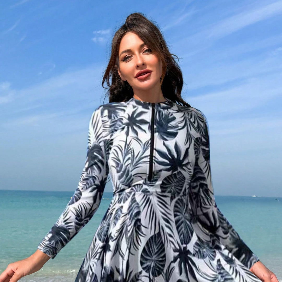 Women's fashionable long sleeve swimsuit with skirt Mune Fashion