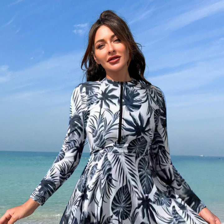 Women's fashionable long sleeve swimsuit with skirt Mune Fashion