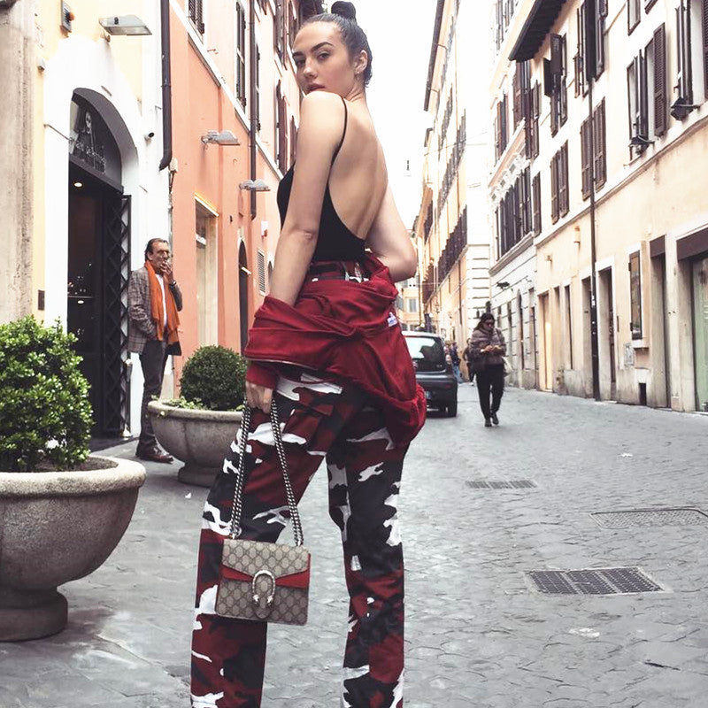 Women's cargo pants with camouflage print, elastic waistband and ankle cuffs Mune Fashion