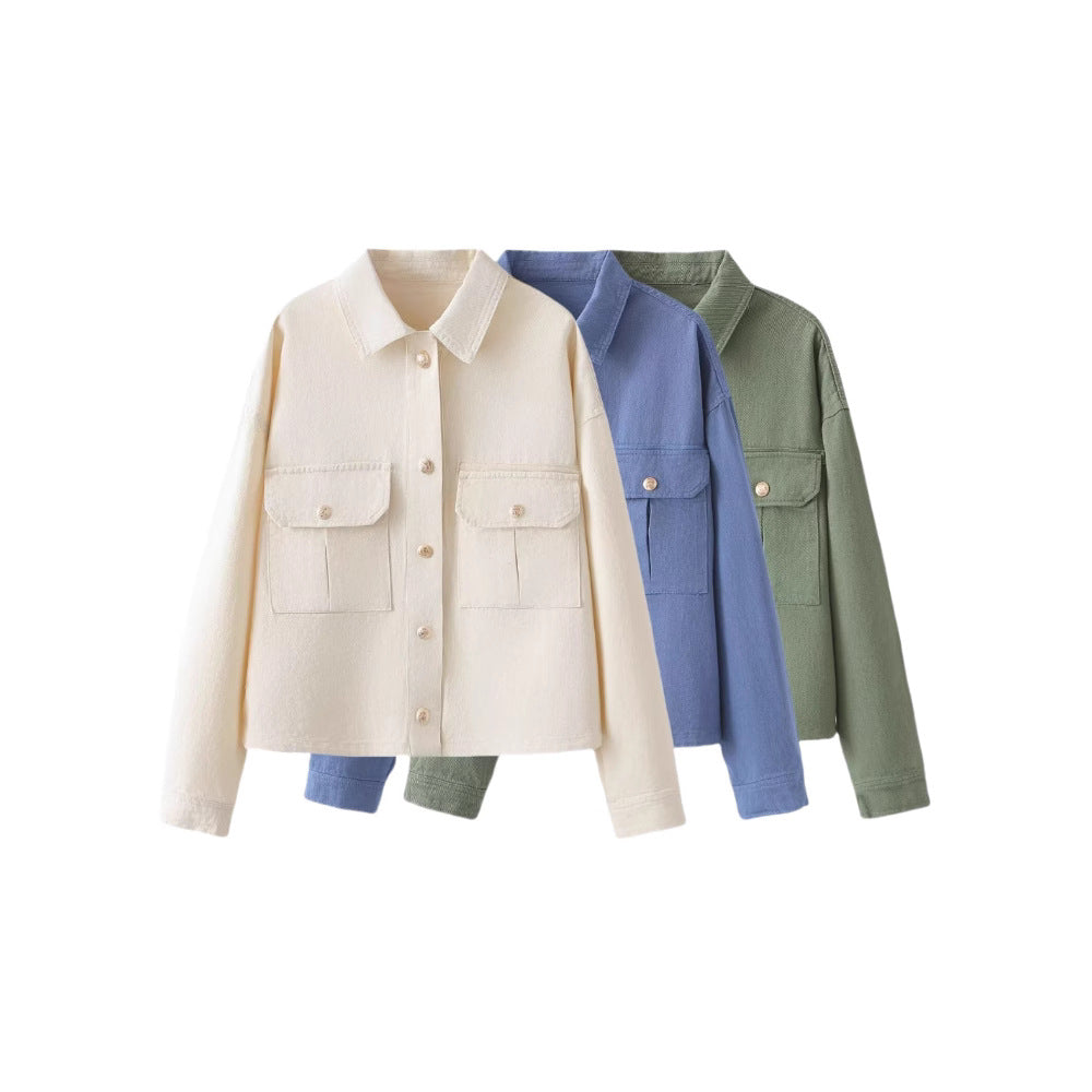 Women's Oversize Utility Jacket made of twill with appliquéd chest pockets Mune Fashion