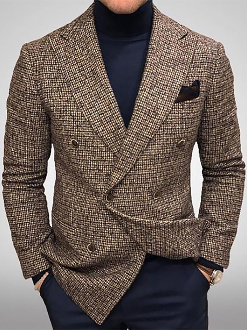 Men's Elegant Checkered Double-Breasted Blazer Mune