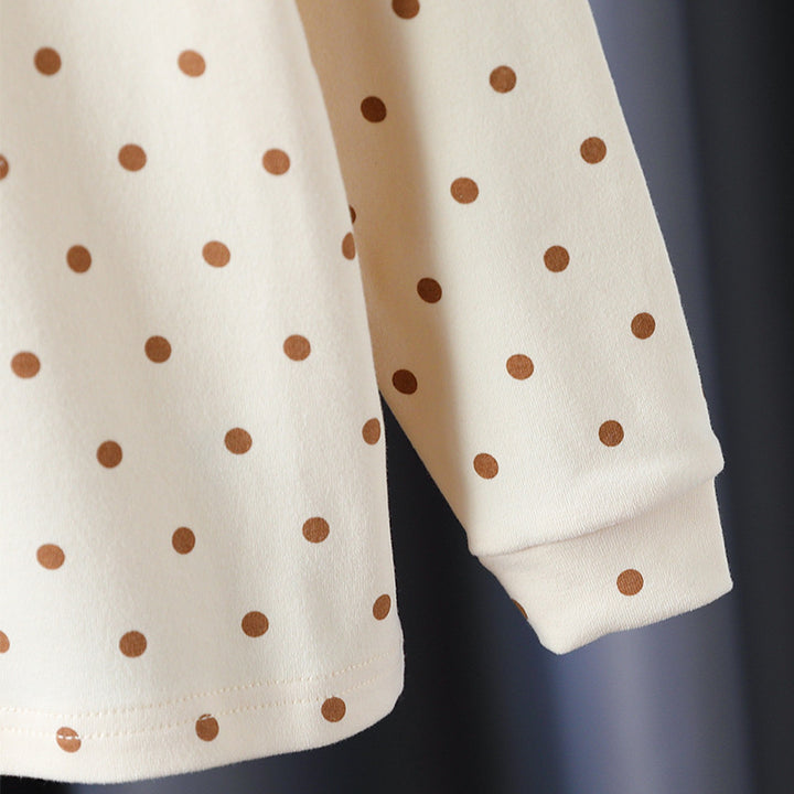 Girls long sleeve shirt with cute dots and charming applique detail Mune Fashion