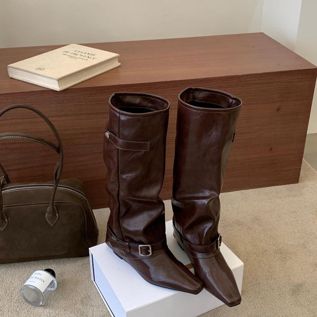Women High Boots made of high-quality leather with fashionable straps Mune Fashion