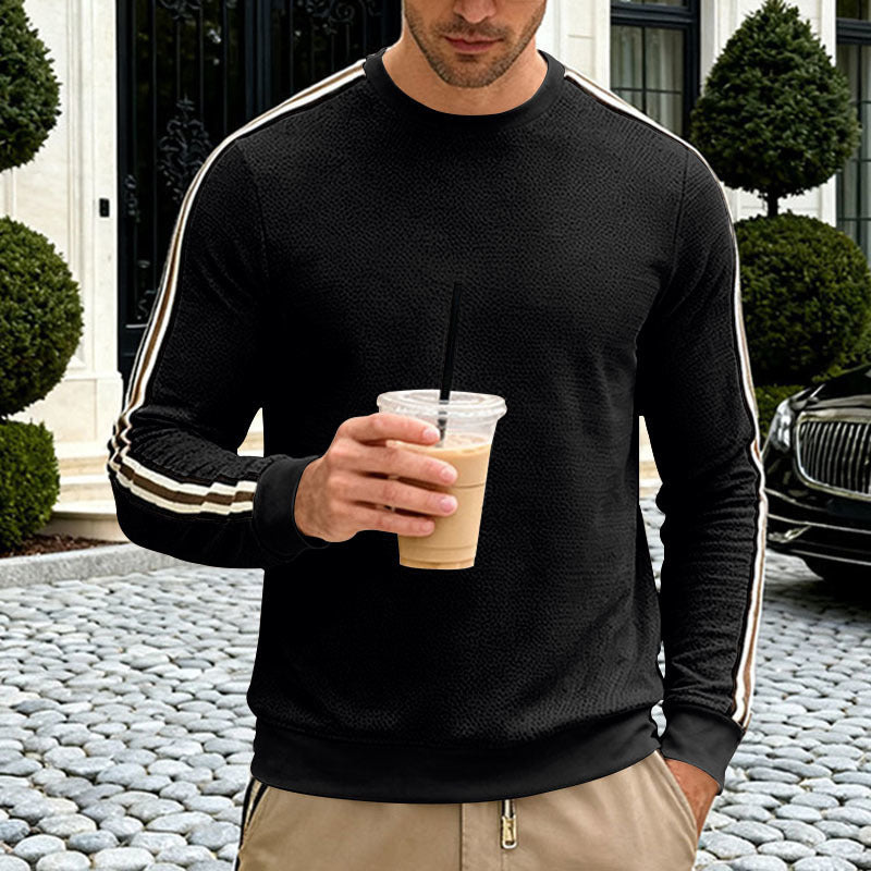 Men's structured sweatshirt with fine waffle texture, contrasting side stripes on the sleeves and a fitted cut Mune Fashion
