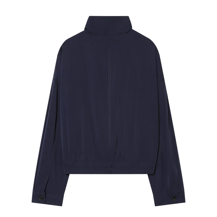 Women's short utility blouson jacket with standing collar, patch chest pockets, full zip, and elastic hem Mune Fashion