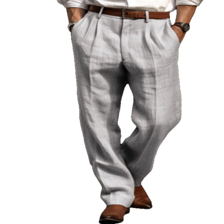Men's pleated linen chinos with high waist, wide leg and classic side pocket cut Mune Fashion