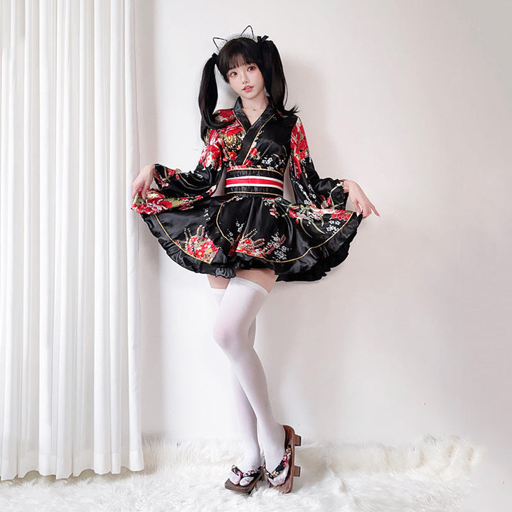 Ladies Kimono Dress with a playful cut and floral accents Mune Fashion