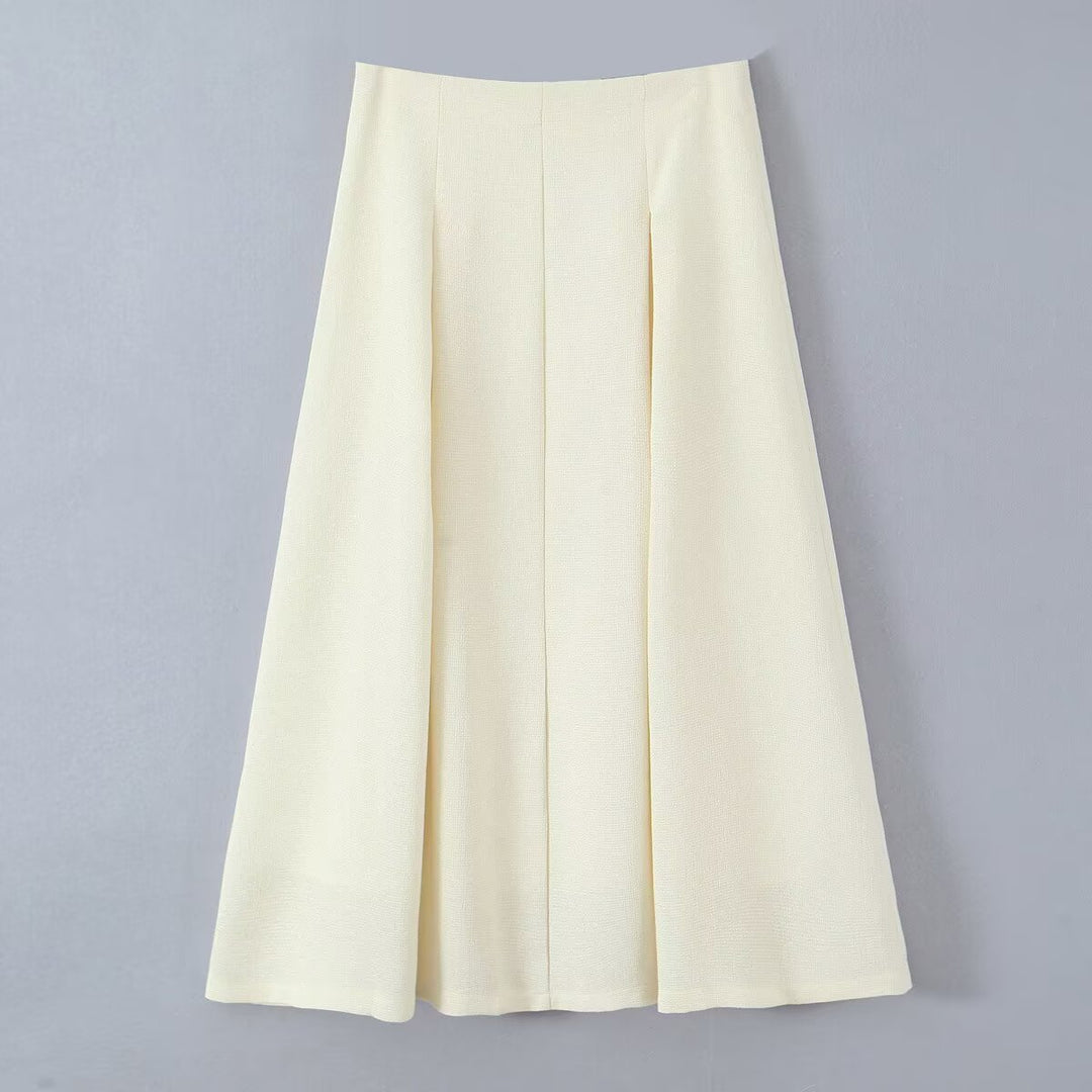 Women's midi skirt with tailored A-line and piped box pleats Mune Fashion