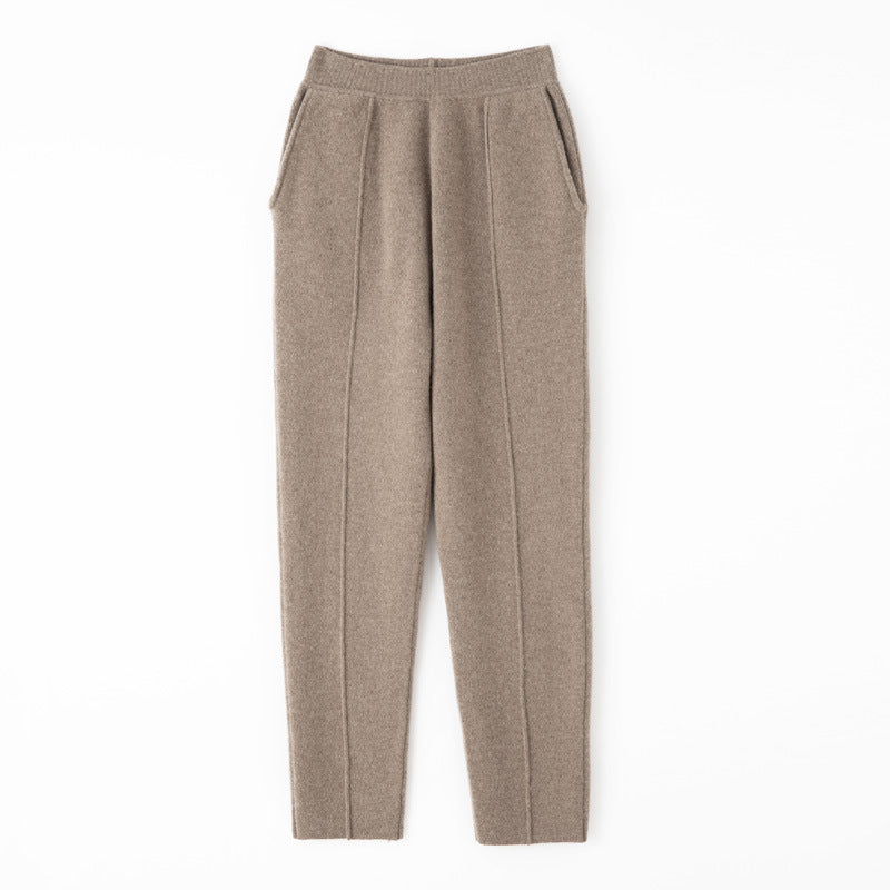 Ladies knit trousers with slim fit, elastic waistband and crease Mune Fashion