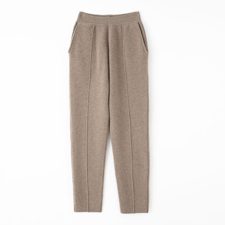 Ladies knit trousers with slim fit, elastic waistband and crease Mune Fashion