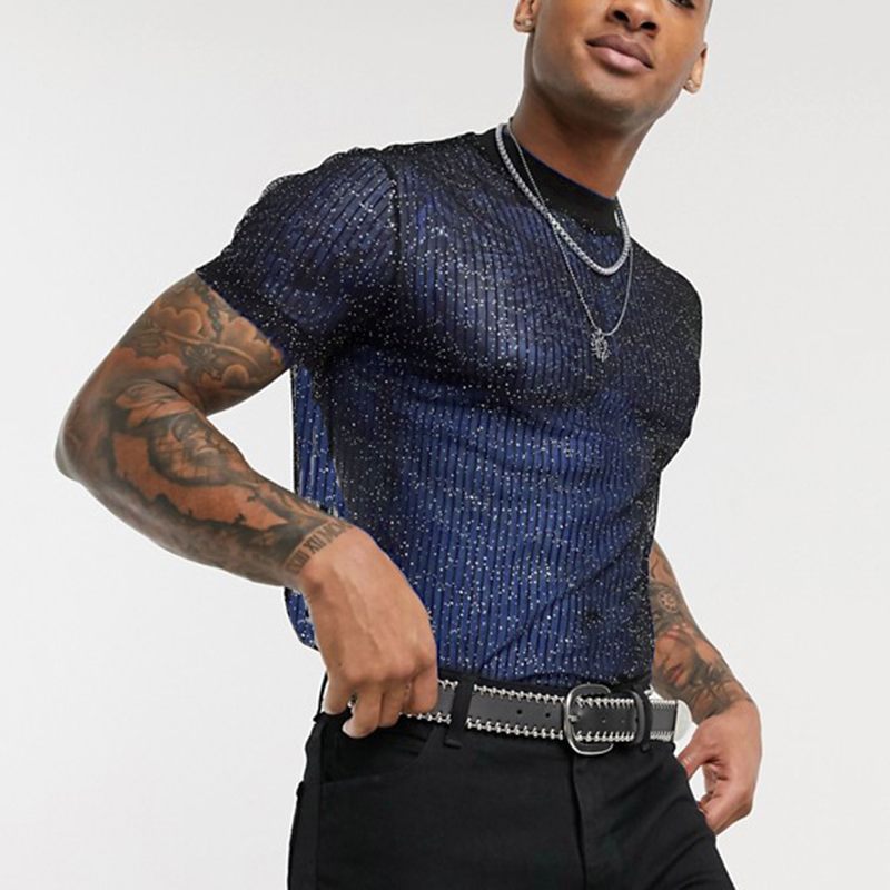 Men's High-Quality Mesh T-Shirt with Glittering Effect Mune Fashion