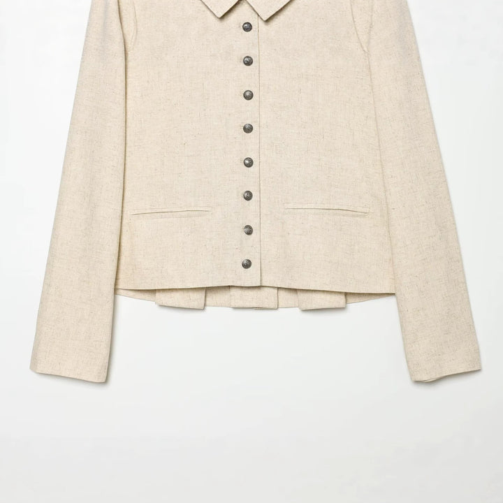 Women's cropped jacket in boxy cut with short stand-up collar and decorative button placket Mune Fashion