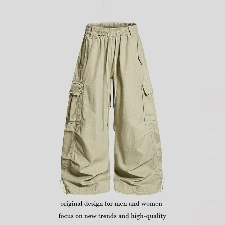 Women's Wide Cargo Pants with Elastic Waistband, Cargo Pockets, and Adjustable Hem Mune Fashion