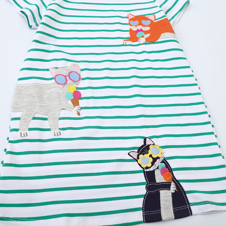 Girls T-Shirt Dress with Cute Cat Designs Mune Fashion