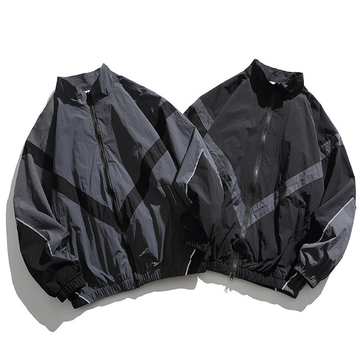 [Unisex] Oversize technical wind and rain jacket with stand-up collar, reflective piping, and elastic hem Mune Fashion