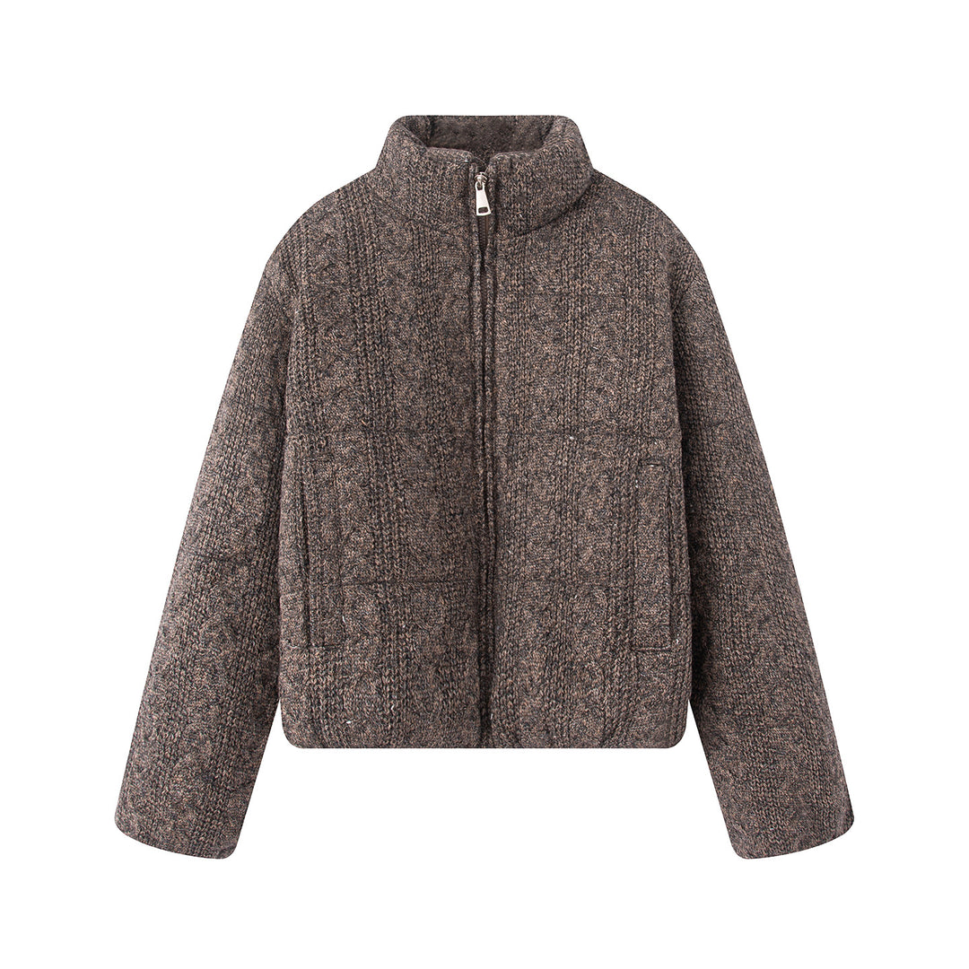 Women nano quilted knit-look quilted jacket with cable pattern, stand-up collar and side pockets Mune Fashion