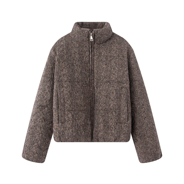 Women nano quilted knit-look quilted jacket with cable pattern, stand-up collar and side pockets Mune Fashion