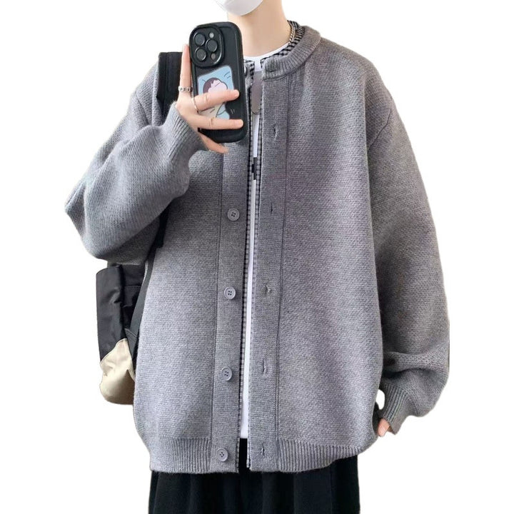 Men's Oversized Knit Jacket in Bomber Style with Round Neck and Button Placket Mune Fashion