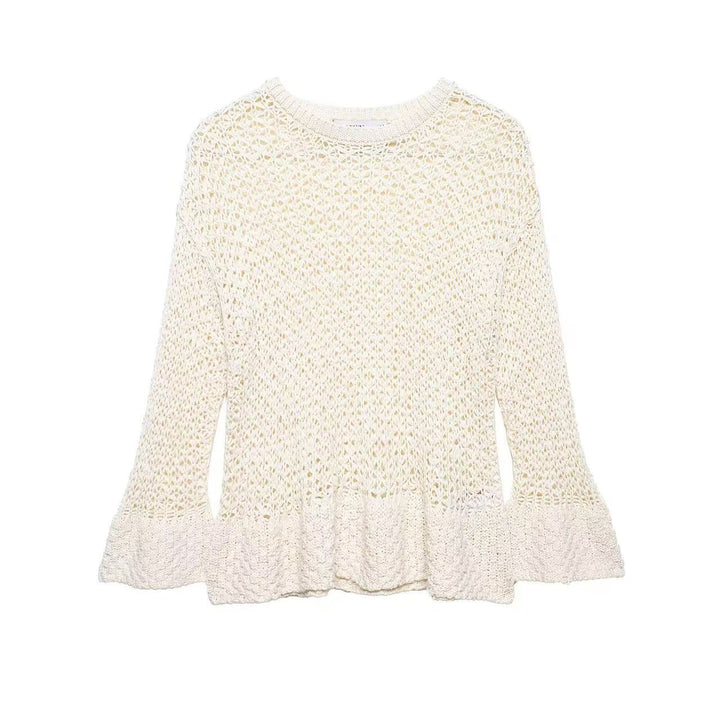 Women's crochet sweater with flounce sleeves and openwork structure Mune Fashion