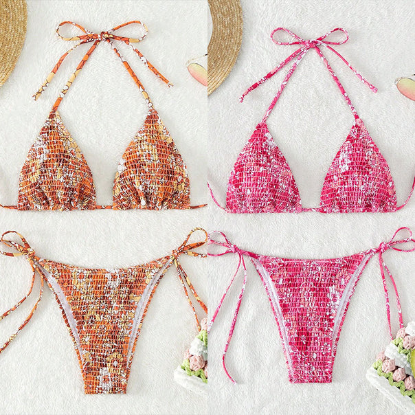 Women's triangle bikini with floral ruffle details and adjustable straps Mune Fashion