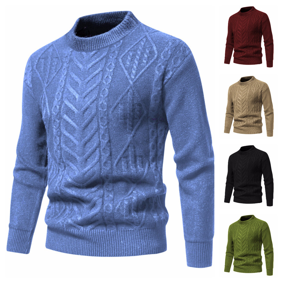 Men's Structured Mockneck Knitted Sweater with Cable and Chevron Pattern Mune Fashion