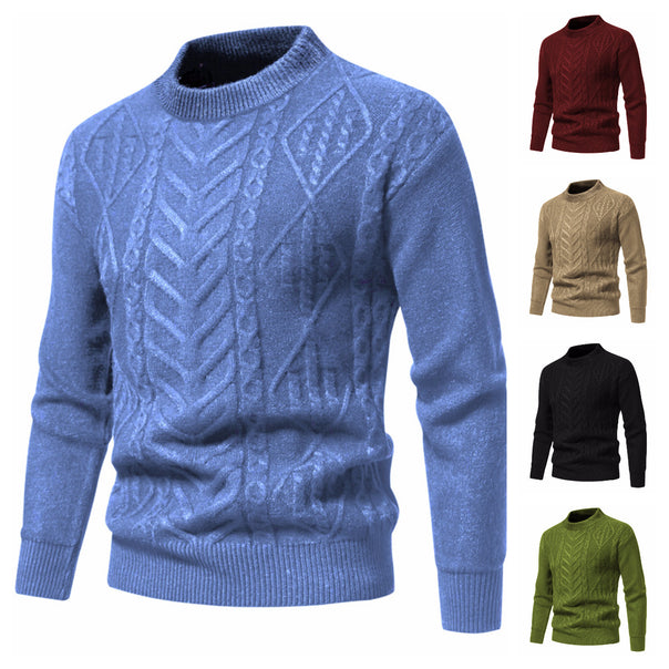 Men's Structured Mockneck Knitted Sweater with Cable and Chevron Pattern Mune Fashion