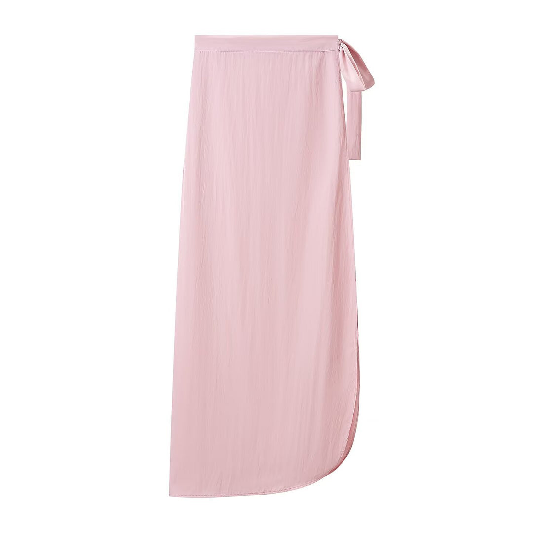 Women's Three-Piece Relax Loungewear Set with Stand-Up Collar, Elastic High-Waist Pants and Wrap Skirt Mune Fashion