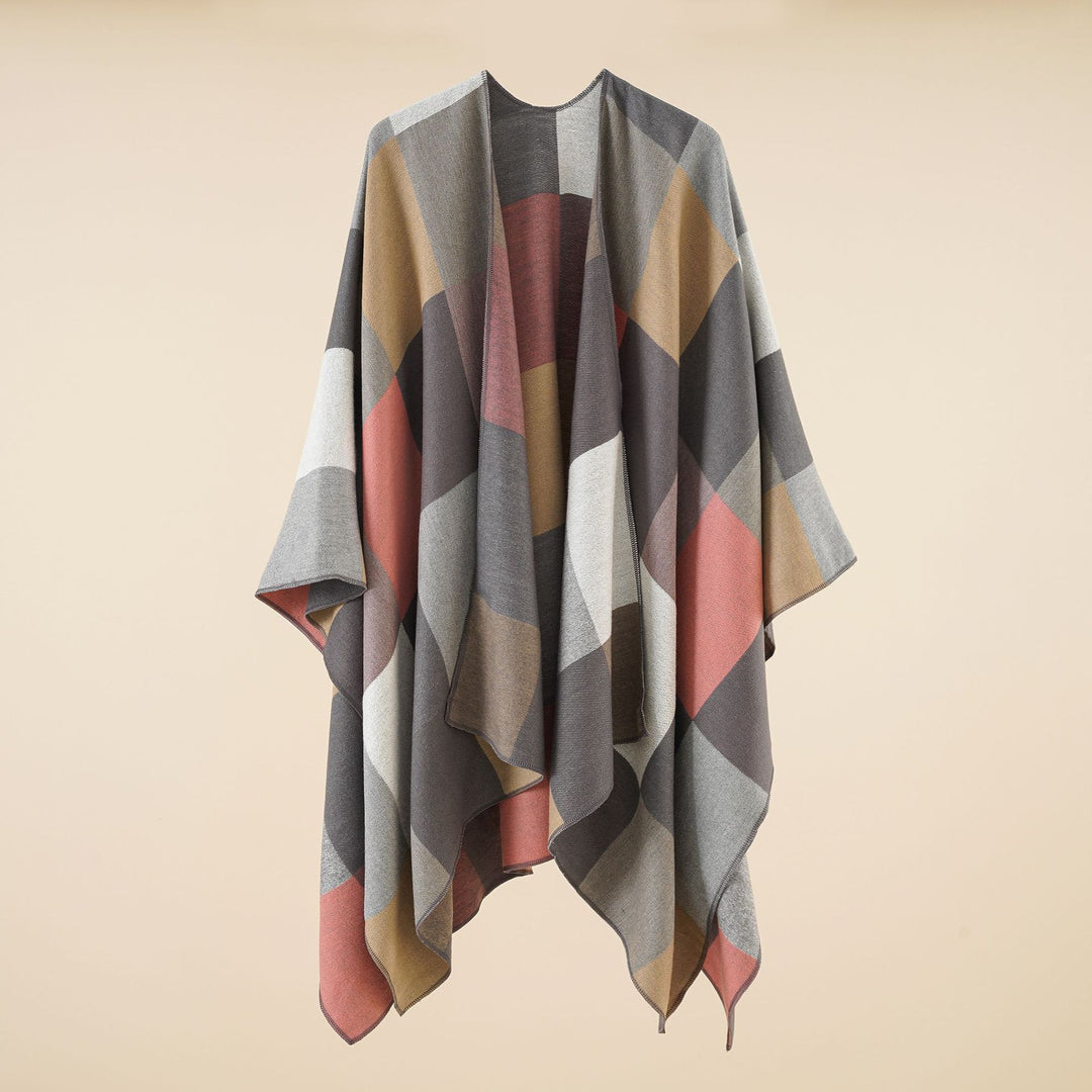 Women lightweight jacquard poncho with geometric pattern and asymmetric hem Mune Fashion