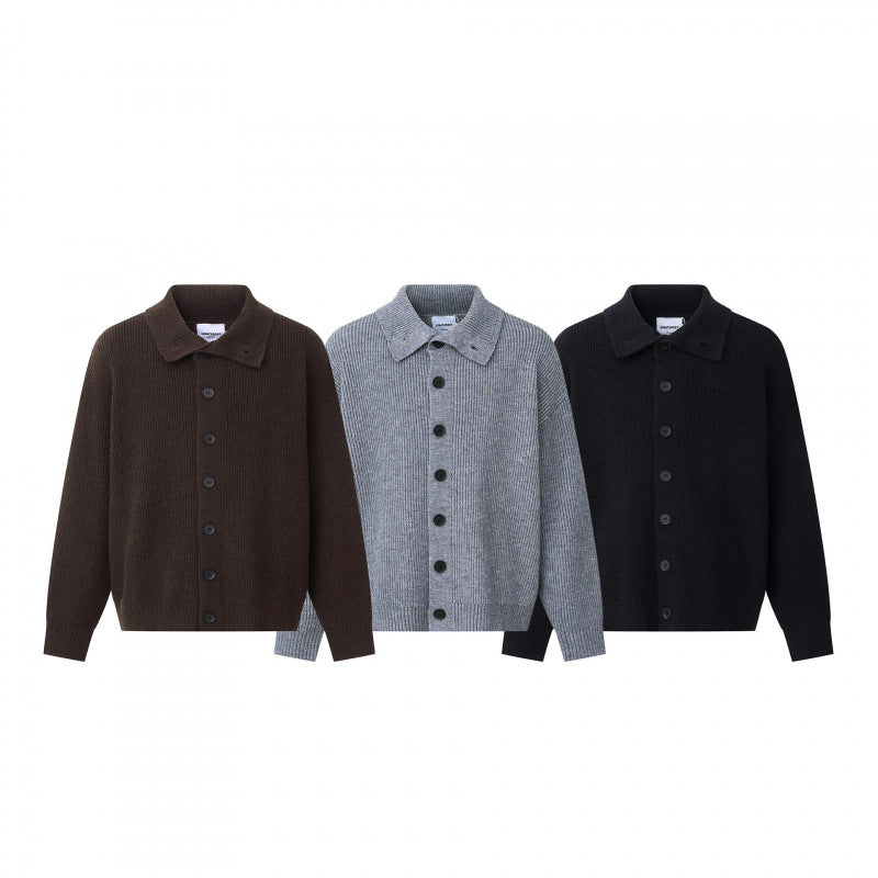 Unisex Boxy cardigan with shirt collar, ribbed texture and continuous button placket Mune Fashion