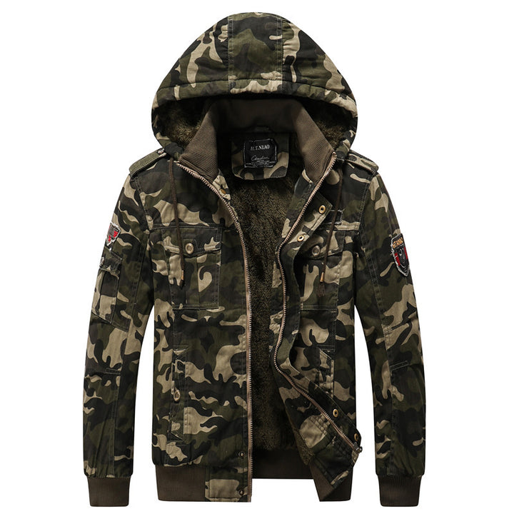 Men's Camouflage Utility Hoodie Jacket with Warm Teddy Lining Mune Fashion