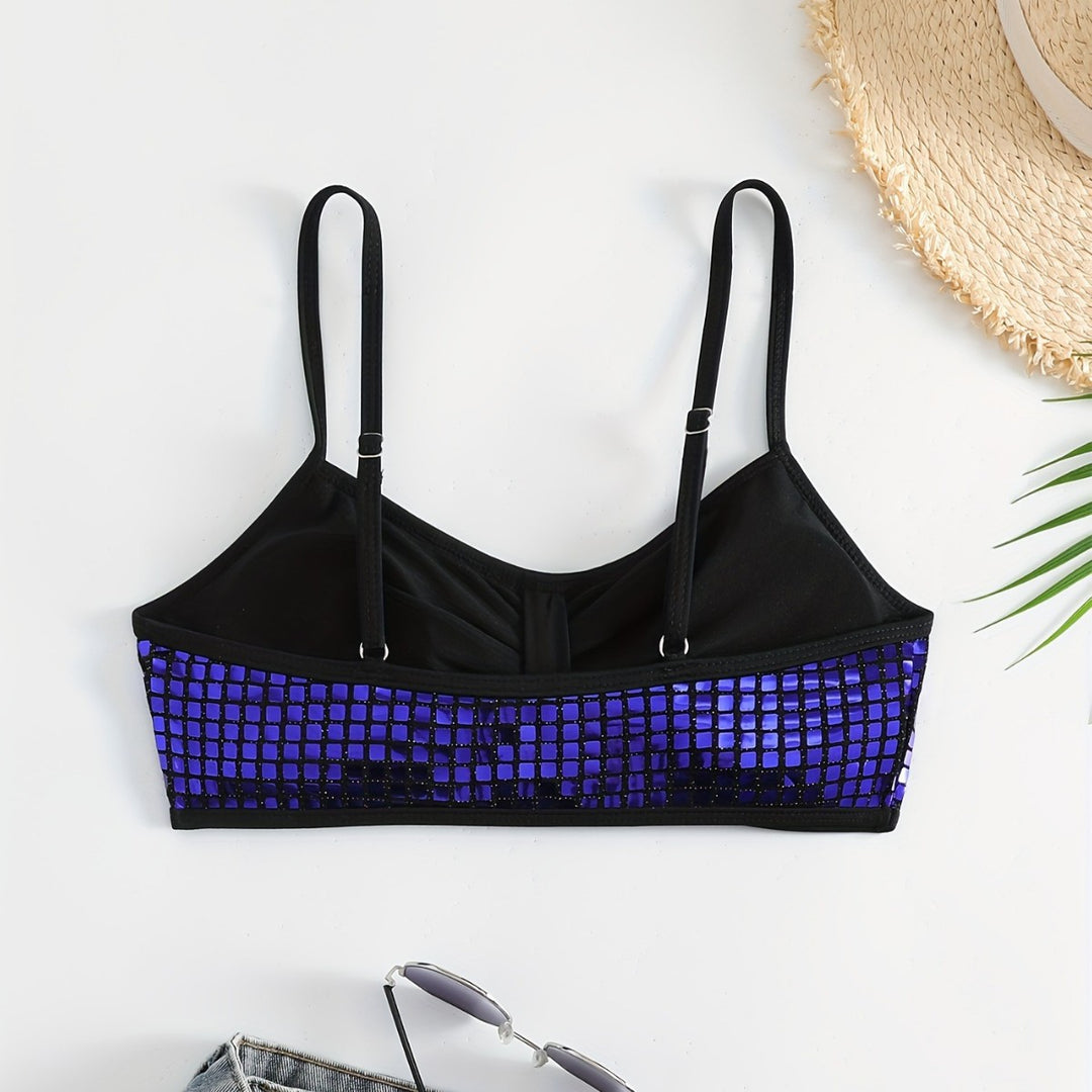 Women's Crop Bikini Top with Glittering Mesh Design Mune Fashion