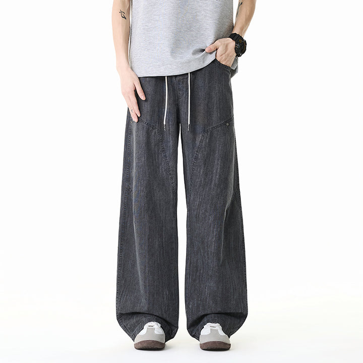 Damen Weite Leinenoptik-Hose mit elastischem Bund und aufgesetzten Taschen Mune Fashion