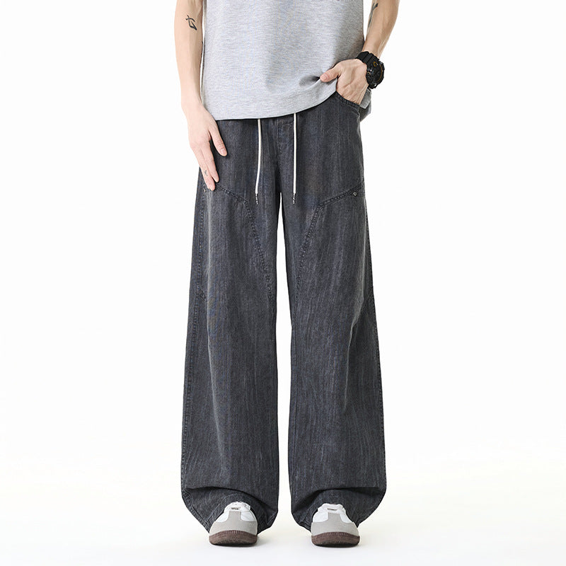Damen Weite Leinenoptik-Hose mit elastischem Bund und aufgesetzten Taschen Mune Fashion
