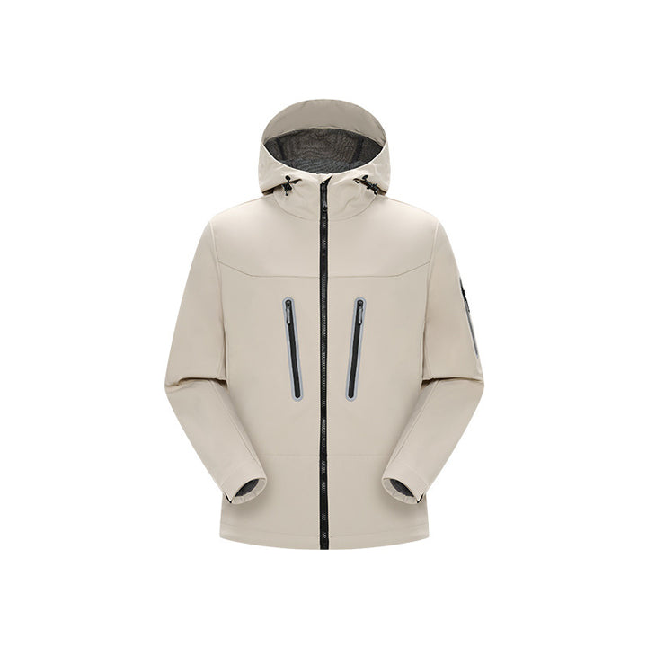 Men's multifunctional softshell jacket with ergonomic weather protection, adjustable hood and vertical zip pockets Mune Fashion