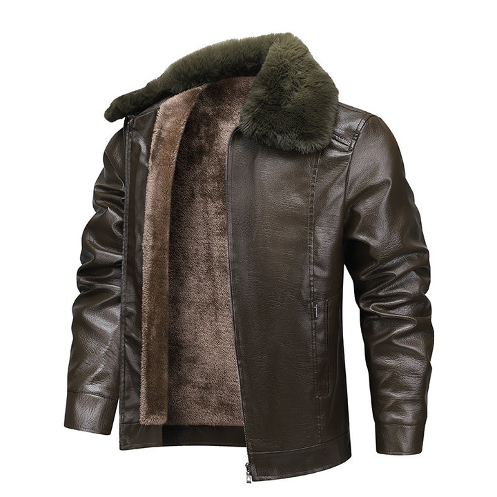 Men's faux leather field jacket with continuous teddy lining and concealed zipper Mune Fashion
