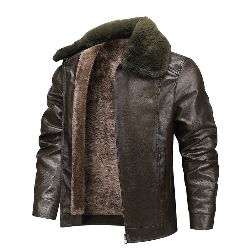 Men's faux leather pilot jacket with full teddy lining and distinctive fur collar Mune Fashion