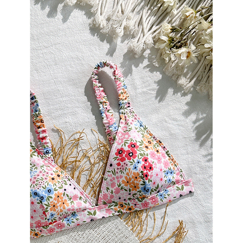 Women's Triangle Bikini Top with Floral Design and Adjustable Straps Mune Fashion